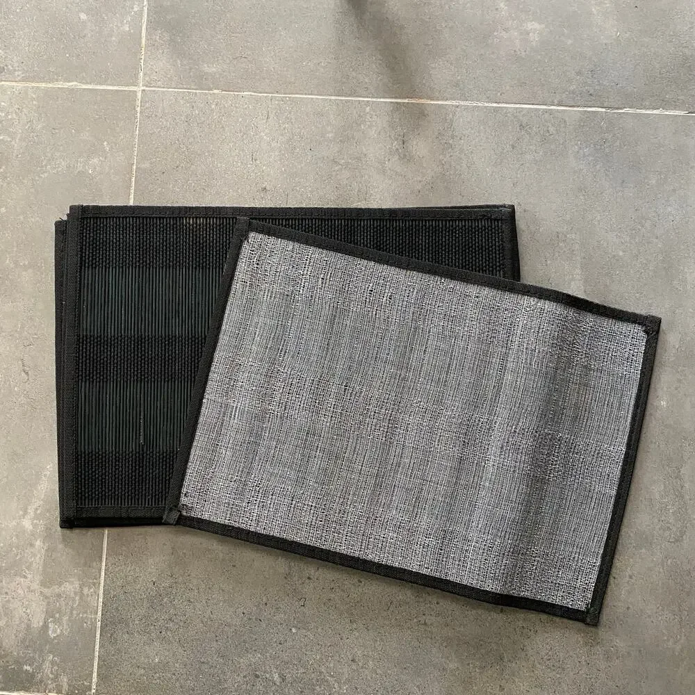 Set of 5 Black Woven Placemats Reed and‎ Cord On Fabric Backing
